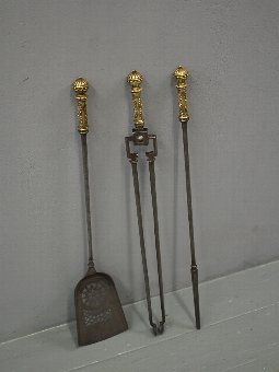 Antique Set of George III Steel and Brass Fireside Tools