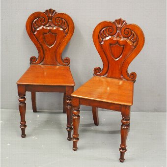 Pair of Victorian Mahogany Hall Chairs