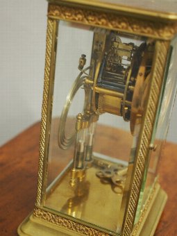 Antique Victorian Brass and Glass Mantel Clock