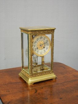 Antique Victorian Brass and Glass Mantel Clock