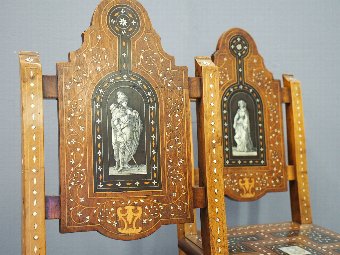 Antique Pair of Italian Renaissance Style Hall Chairs