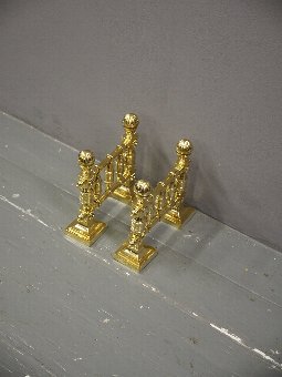 Antique Pair of Victorian Brass Fire Dogs