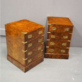 Pair of Walnut Military Style Small Chest of Drawers