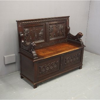 Victorian Carved Oak Hall Bench
