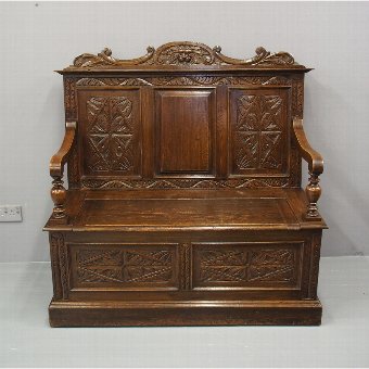 Victorian Carved Oak Hall Bench