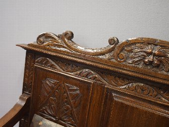 Antique Victorian Carved Oak Hall Bench