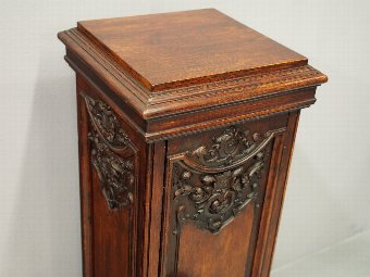 Antique Victorian Carved Oak Pedestal or Cupboard
