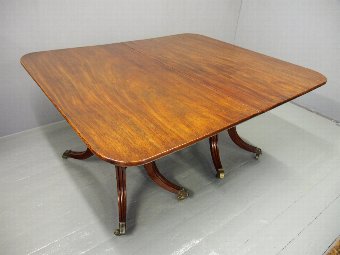 Antique George IV Mahogany Twin Pillar Dining Table with 1 Leaf