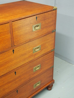 Antique Victorian Teak Two Part Military Chest of Drawers