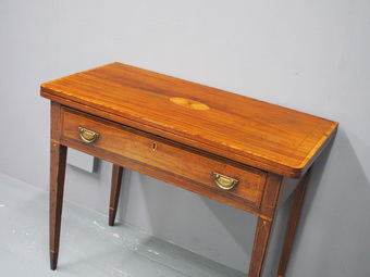 Antique George III Inlaid Mahogany Foldover Table