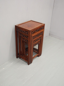 Antique Nest of 4 Chinese Hongmu and Burrwood Tables