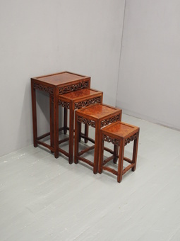 Antique Nest of 4 Chinese Hongmu and Burrwood Tables