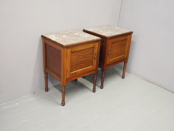 Antique Pair of Mahogany and Marble Top Bedside Cabinets