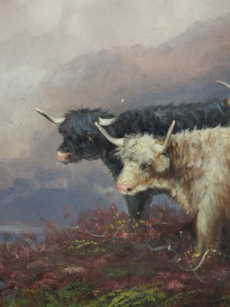 Antique Oil Painting of a Scottish Highland Scene by F Walter