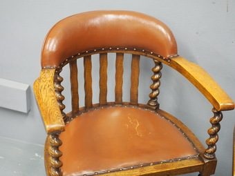 Antique Pair of Oak and Leather Captains Chairs
