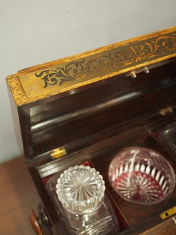 Antique Brass Inlaid Rosewood Tea Caddy