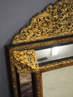 Antique Flemish Brass and Ebony Wall Mirror