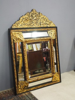 Antique Flemish Brass and Ebony Wall Mirror