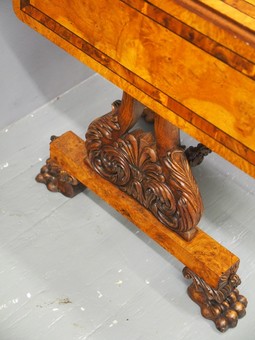 Antique William IV Pollard Oak, Burr and Inlaid Work Table