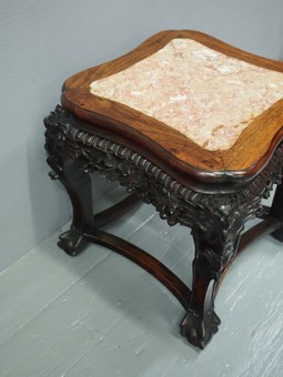 Antique Chinese Marble and Rosewood Plant Stand