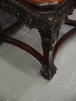 Antique Chinese Marble and Rosewood Plant Stand