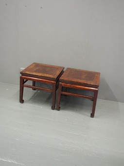 Antique Pair of 19th Century Chinese Elm Side Tables