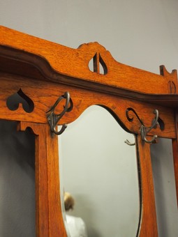 Antique Art Nouveau Oak Mirror Back Hall Stand