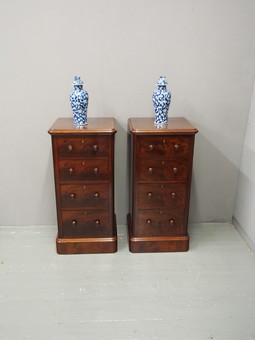 Antique Pair of Victorian Wellington-Style Mahogany Chests or Bedsides