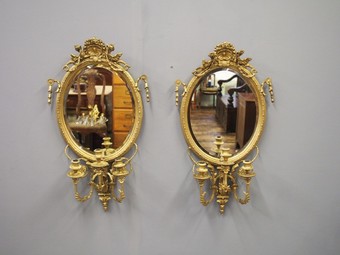 Antique Pair of 19th Century Giltwood and Gesso Girandole Mirrors