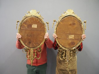 Antique Pair of 19th Century Giltwood and Gesso Girandole Mirrors