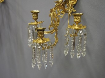 Antique Pair of Ormolu and Cut Crystal Wall Sconces