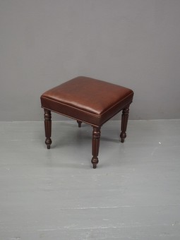 Antique George III Mahogany and Brown Leather Stool