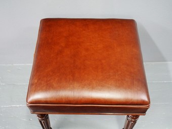 Antique George III Mahogany and Brown Leather Stool