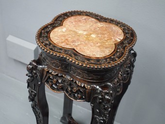 Antique Huanghuali Marble Top Plant Stand
