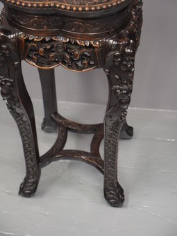 Antique Huanghuali Marble Top Plant Stand