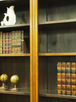 Antique Late Victorian Oak Two Part Open Bookcase