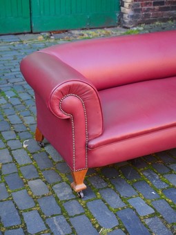 Antique Victorian Burgundy Leather Chesterfield Sofa