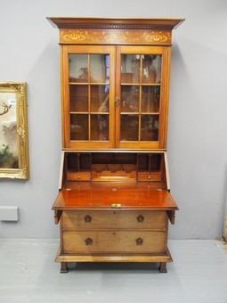Antique Mahogany and Inlaid Art Nouveau Style Bureau Bookcase