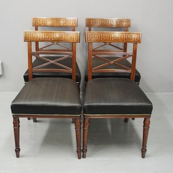 Antique Set of 4 George III Mahogany Brass Inlaid Dining Chairs