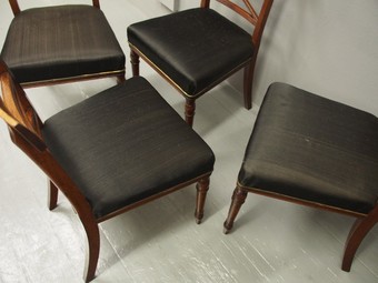 Antique Set of 4 George III Mahogany Brass Inlaid Dining Chairs
