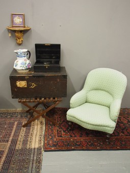 Antique Victorian Green Upholstered Ladies Chair