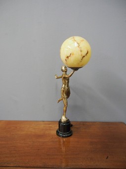 Antique White Metal and Gilded Art Deco Lamp