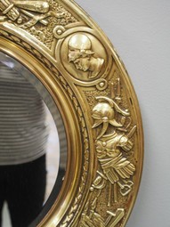 Antique Circular Brass Embossed Wall Mirror