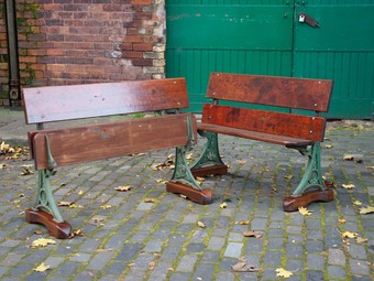 Antique Pair of Victorian Cast Iron and Teak Garden Benches