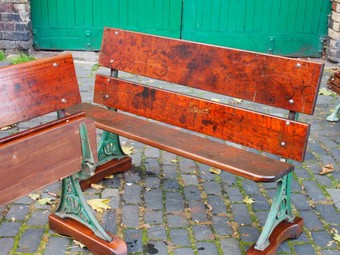 Antique Pair of Victorian Cast Iron and Teak Garden Benches