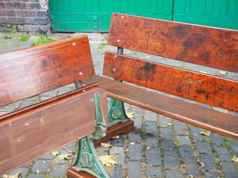 Antique Pair of Victorian Cast Iron and Teak Garden Benches