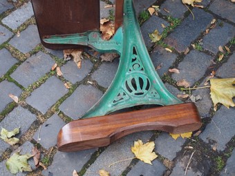 Antique Pair of Victorian Cast Iron and Teak Garden Benches