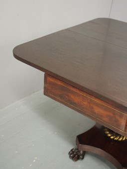 Antique Regency Rosewood and Brass Inlaid Foldover Table