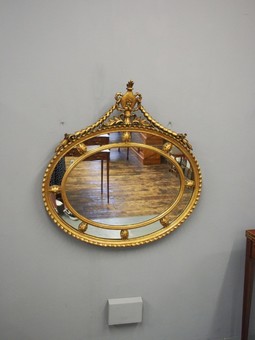 Antique George III Style Giltwood Oval Wall Mirror