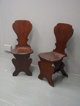 Antique Pair of Sgabello Style Mahogany Hall Chairs